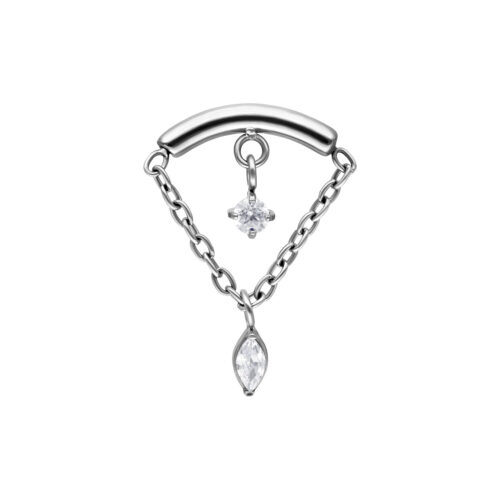 Accessorio Helix Piercing in argento con due cristalli chiari su catene