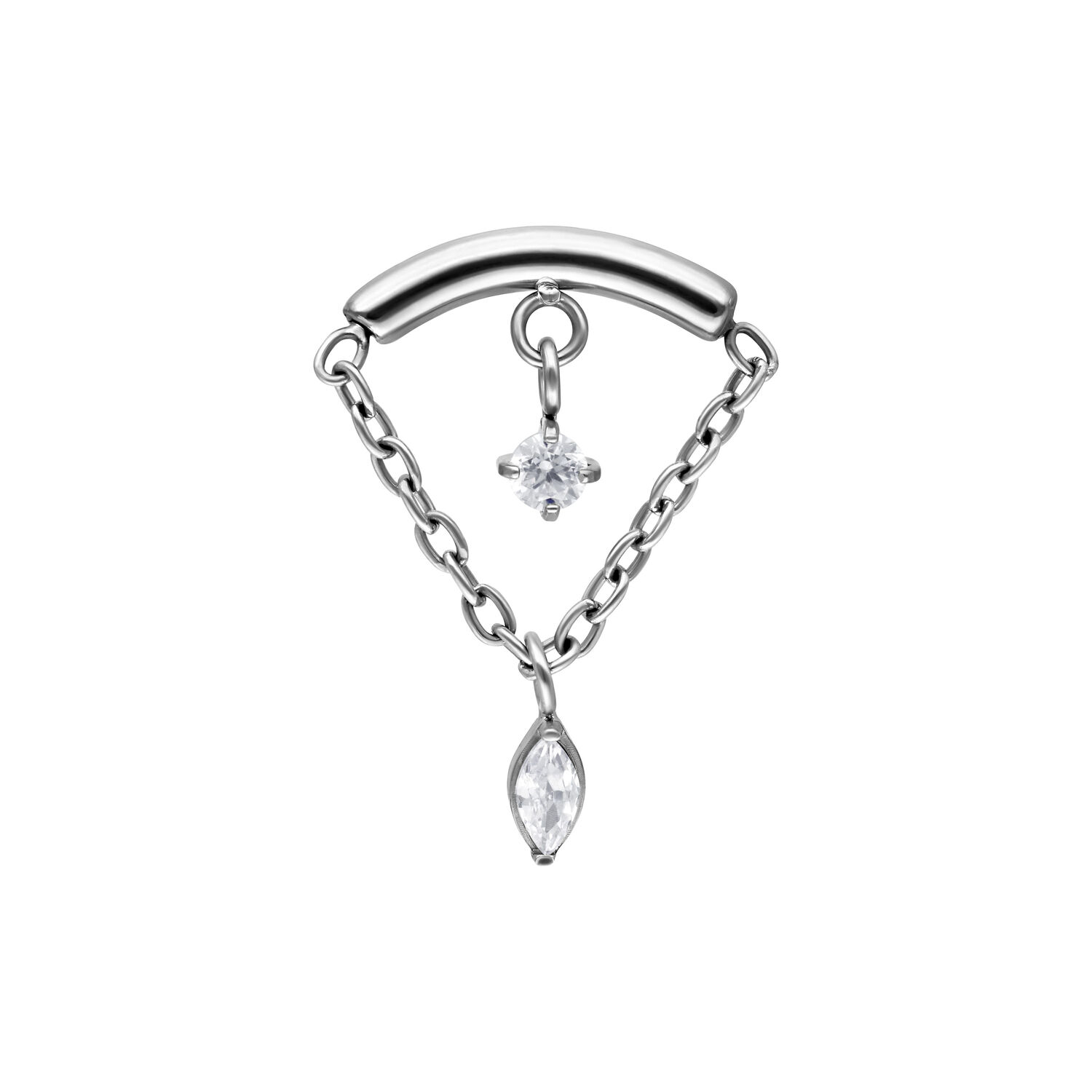 Accessorio Helix Piercing in argento con due cristalli chiari su catene