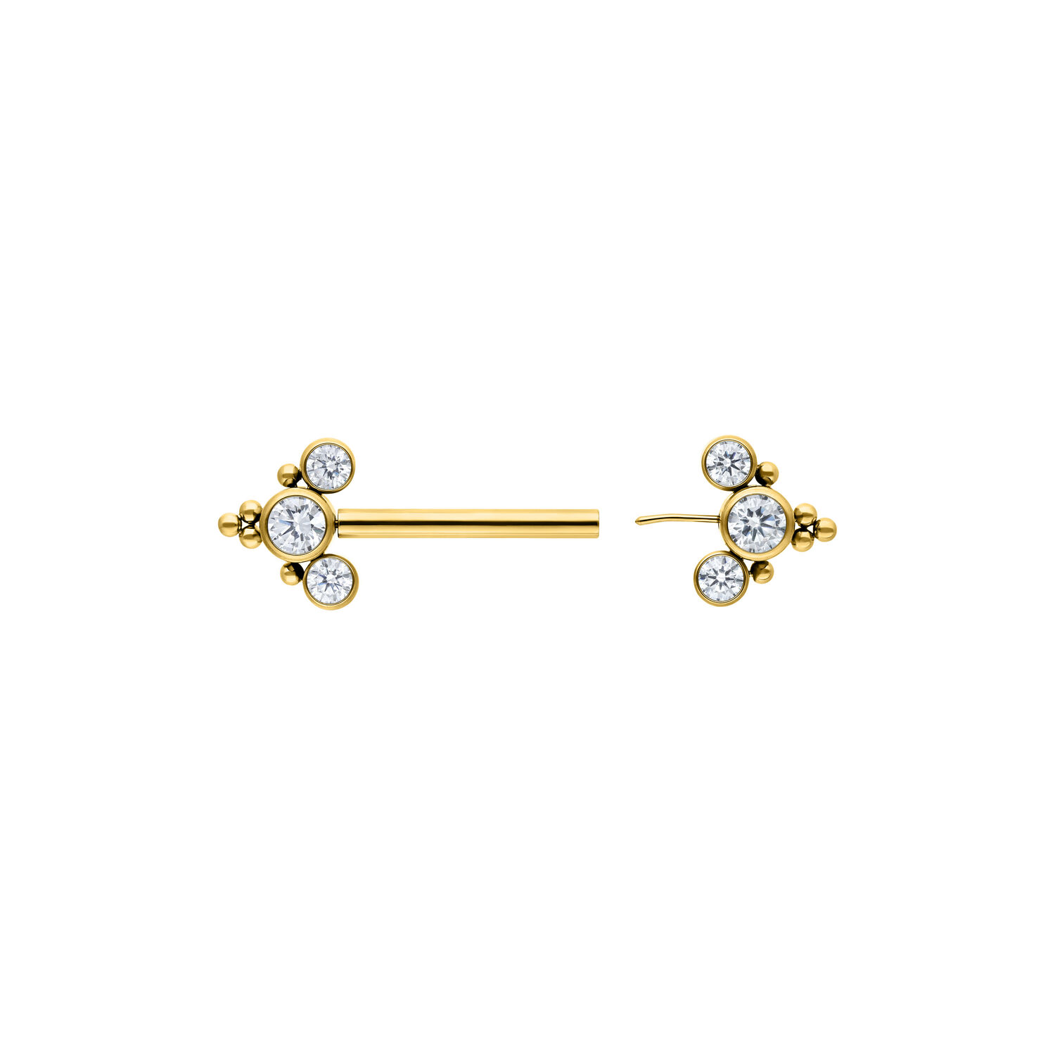 Barbell Sonya dorato con cristalli chiari, lunghezza 16mm, su sfondo bianco