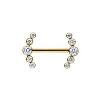 Barbell dorato con cristalli chiari e una lunghezza di 14mm su sfondo bianco