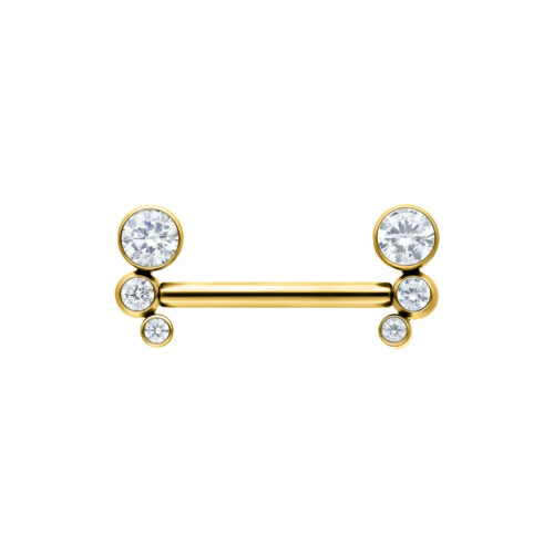 Barbell dorato Amalia con cristalli chiari su sfondo bianco