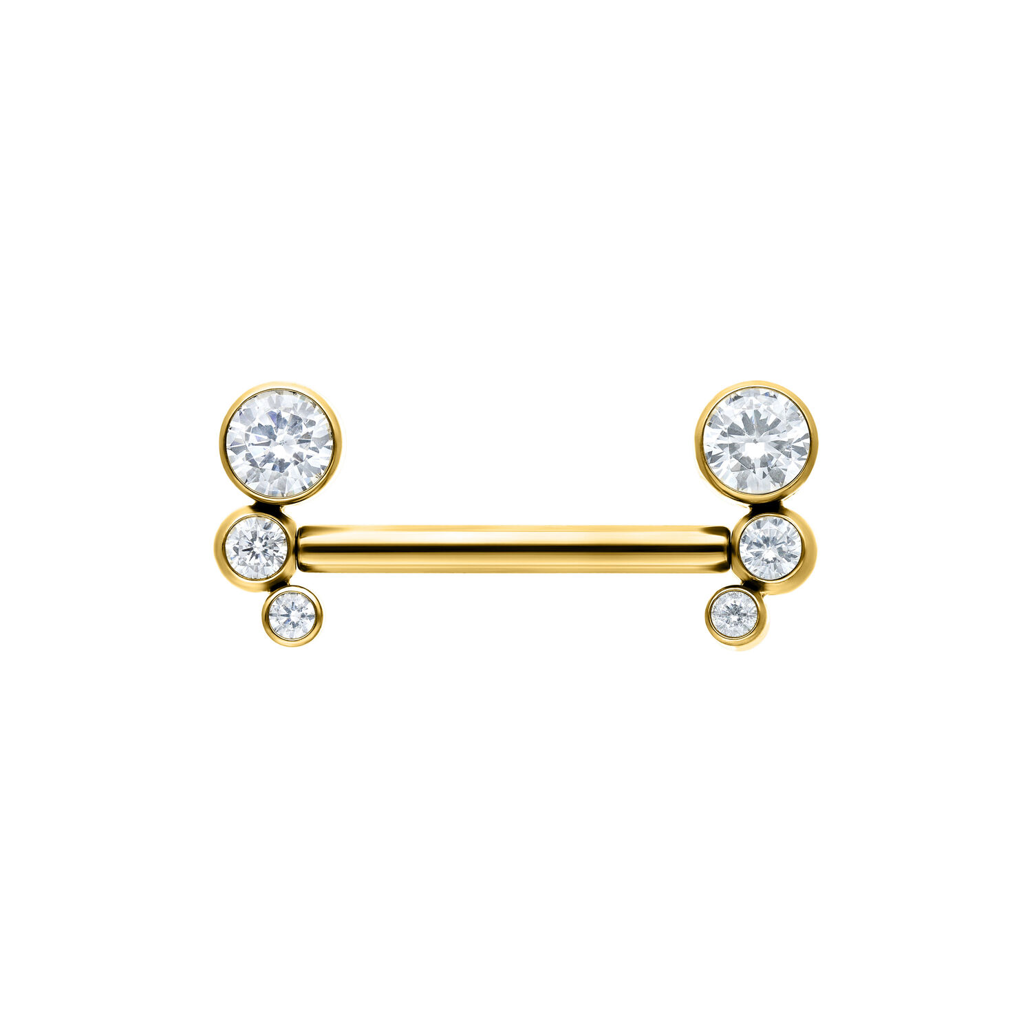 Barbell dorato Amalia con cristalli chiari su sfondo bianco