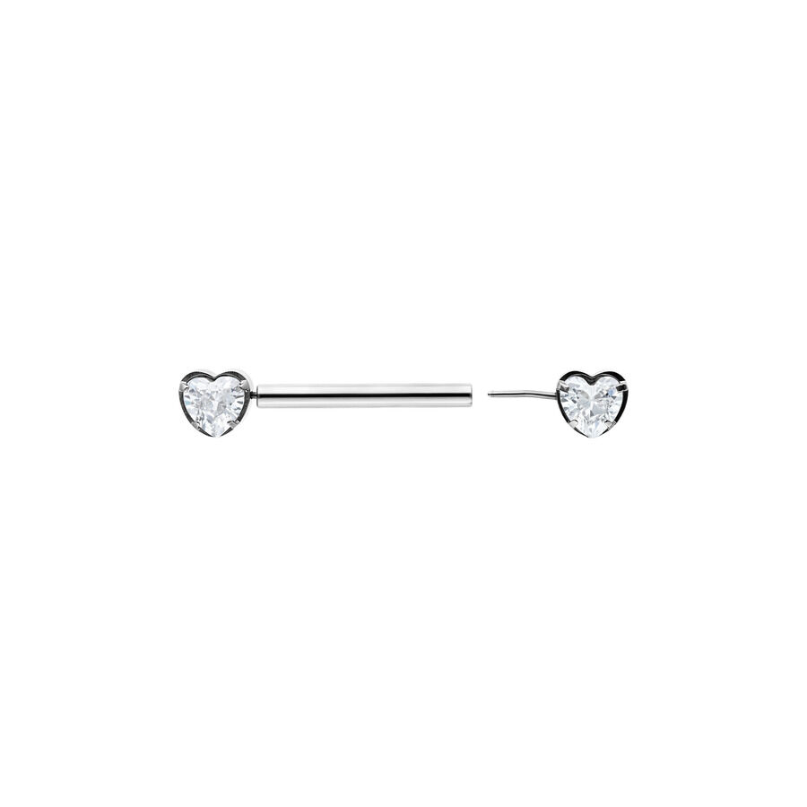 Cuore barbell in titanio color argento con lunghezza di 12mm su sfondo bianco