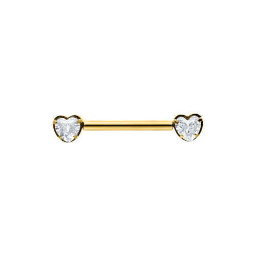 Barbell a Cuore Dorato con Pietre a Cuore Cristalline, Lunghezza 16mm