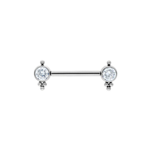 Luana Barbell argentata con cristalli chiari su sfondo bianco