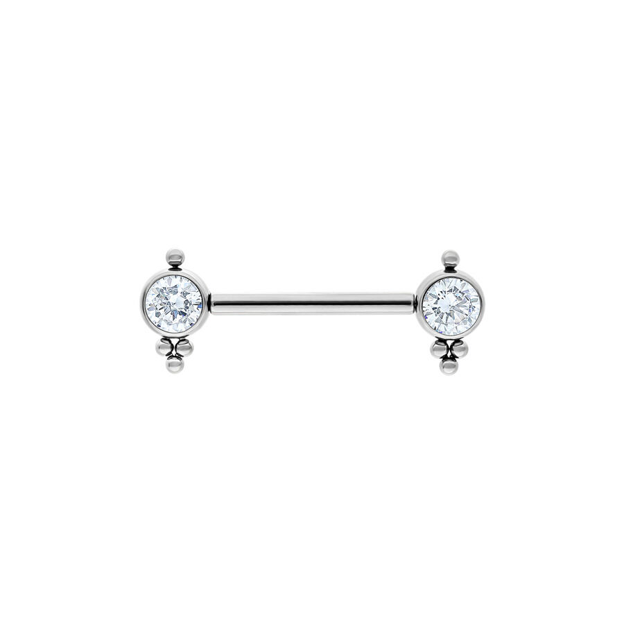 Luana Barbell argentata con cristalli chiari su sfondo bianco