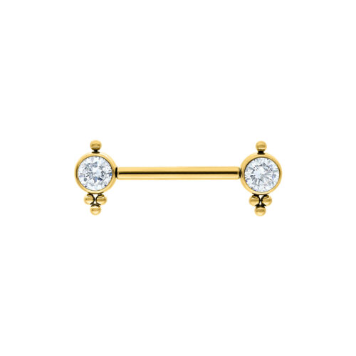 Barbell dorato in titanio con cristalli chiari su sfondo bianco, lunghezza 12mm