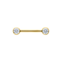 Barbell Muse dorato con estremità cristalline su sfondo bianco