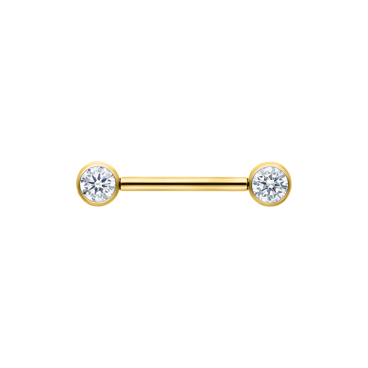 Barbell Muse dorato con estremità cristalline su sfondo bianco