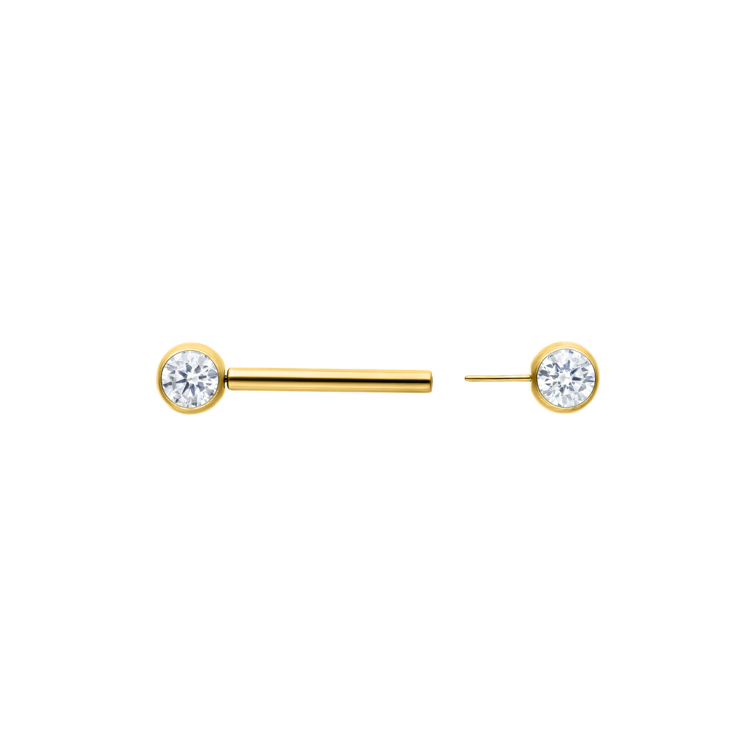 Barbell Muse dorato con cristallo chiaro, lunghezza 12mm su sfondo bianco