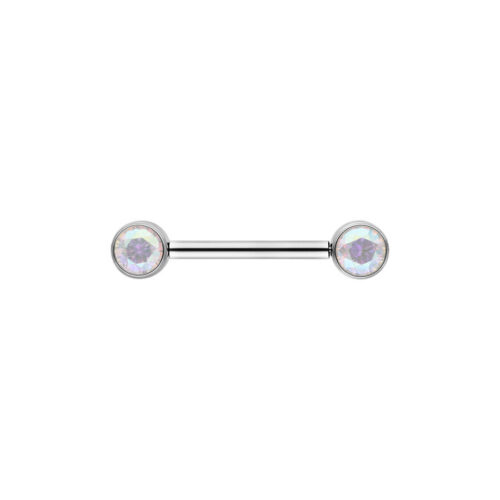 Muse Barbell argento con cristalli Aurora Boreale su sfondo bianco