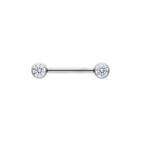 Muse Barbell color argento con pietre cristalline, lunghezza 14mm su sfondo bianco