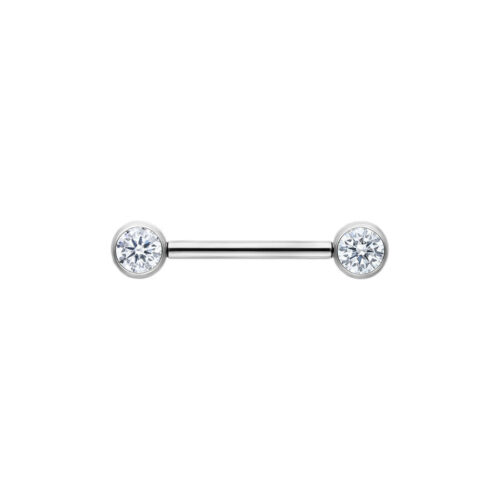Muse Barbell color argento con pietre cristalline, lunghezza 14mm su sfondo bianco