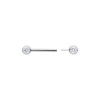 Barbell argento con cristallo chiaro, lunghezza 14 mm, su sfondo bianco