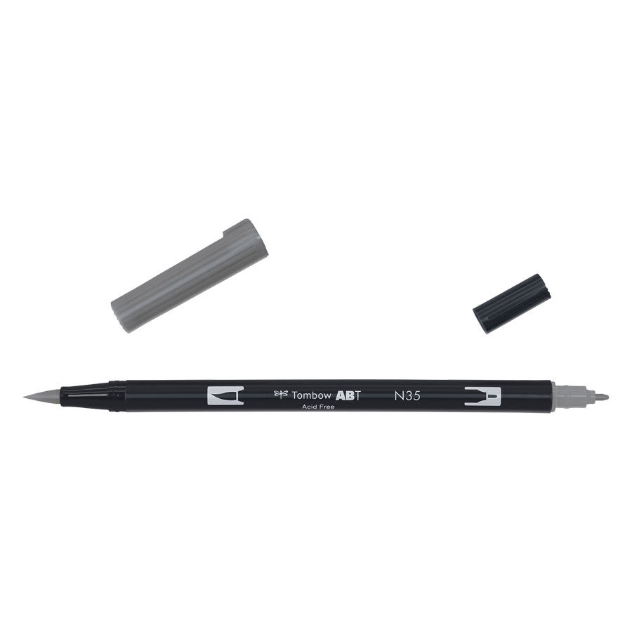 Tombow Dual Brush Pen grigio con due cappucci su sfondo bianco