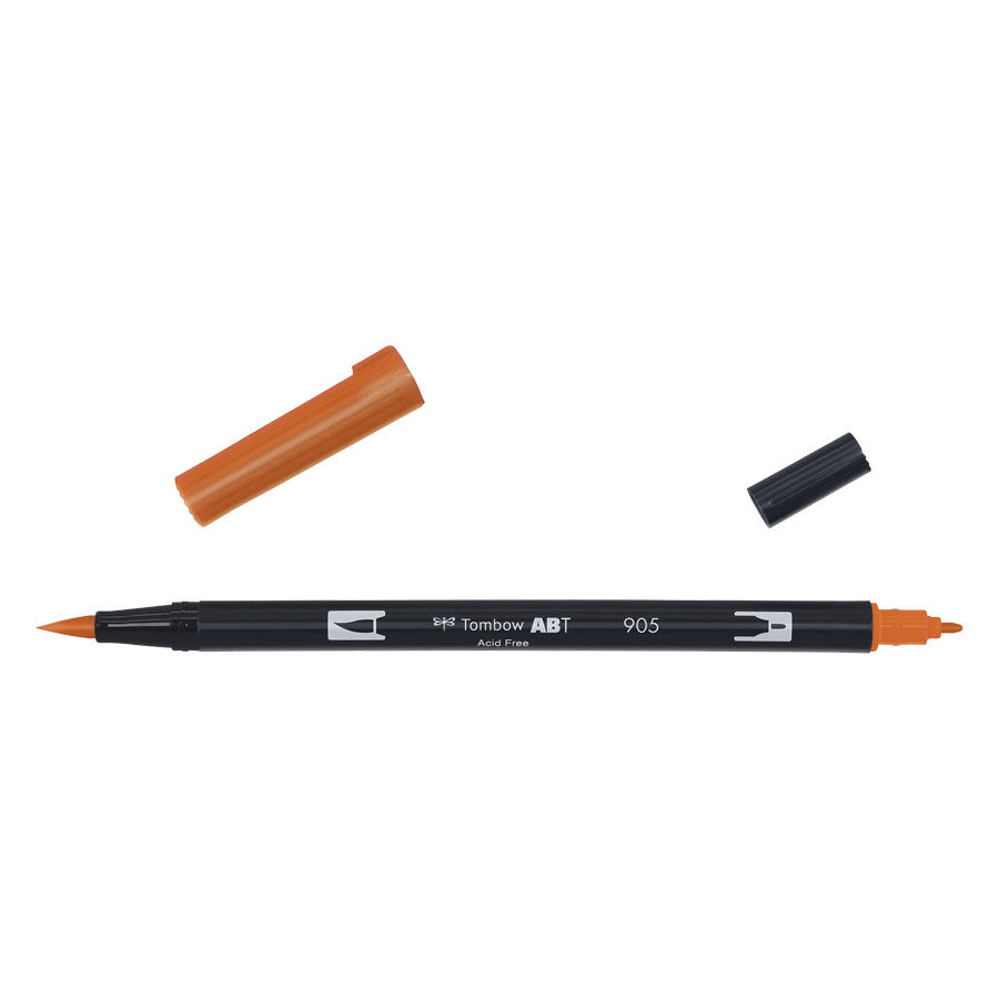 Tombow Dual Brush Pen in arancione su sfondo bianco, con cappuccio rimosso
