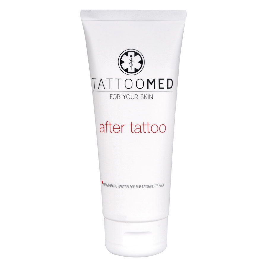 Tubo bianco TattooMed® After Tattoo Crema 100ml su sfondo bianco