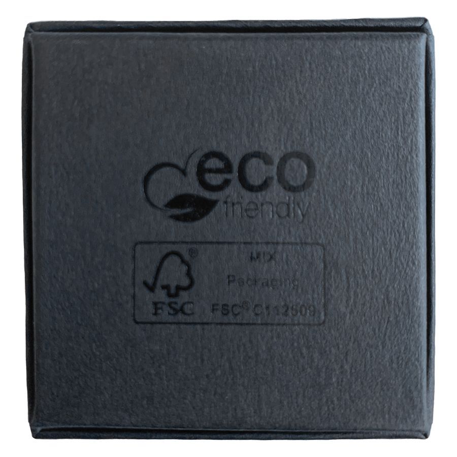 Scatola portagioie nera in cartone con logo Wildcat e stampa eco-friendly