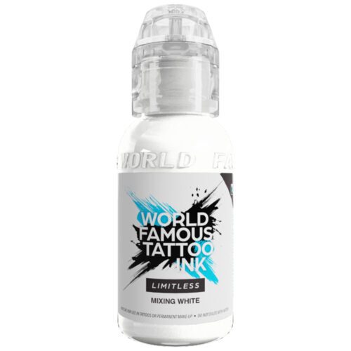 Bottiglia di World Famous Ink Mixing White su sfondo bianco