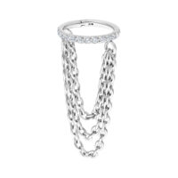 Clicker Triple Chain in oro bianco con cristalli e 6,0 mm di diametro interno su sfondo bianco