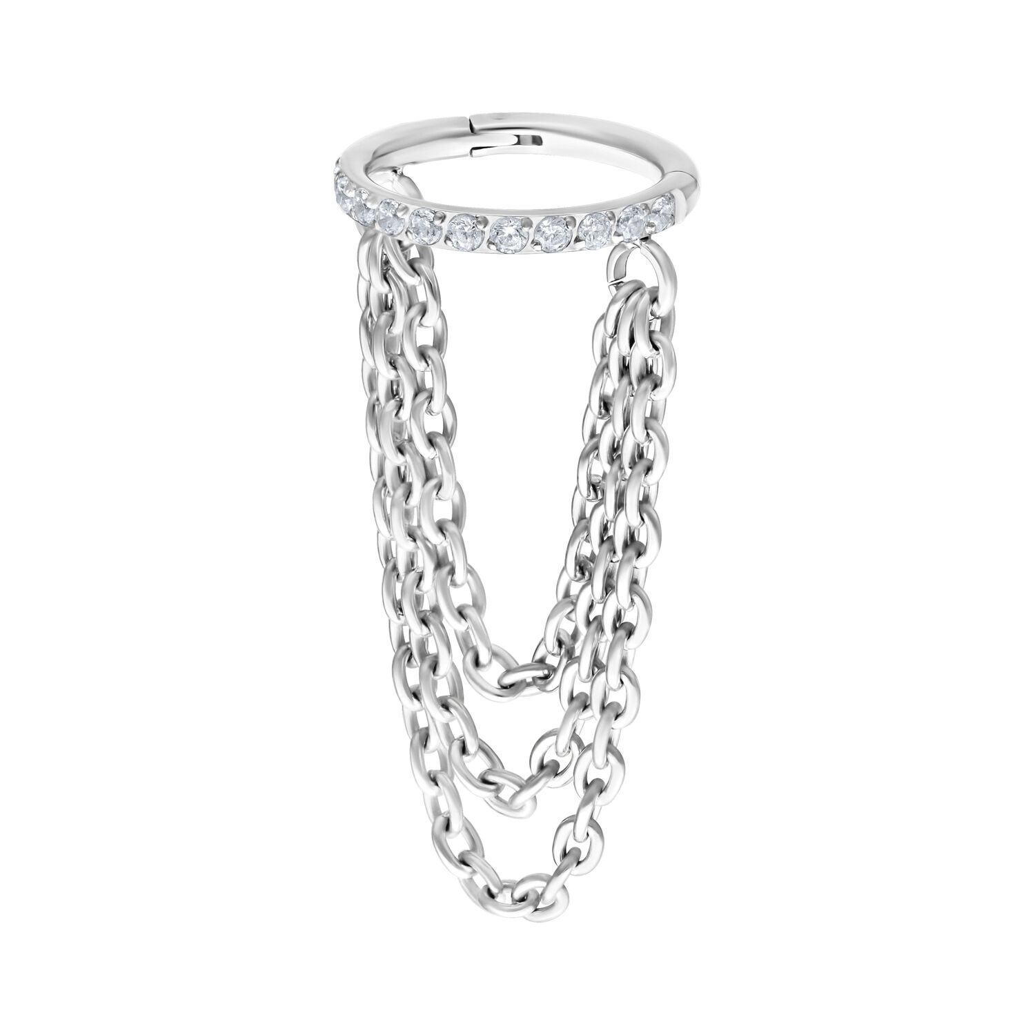 Clicker Triple Chain in oro bianco con cristalli e 6,0 mm di diametro interno su sfondo bianco