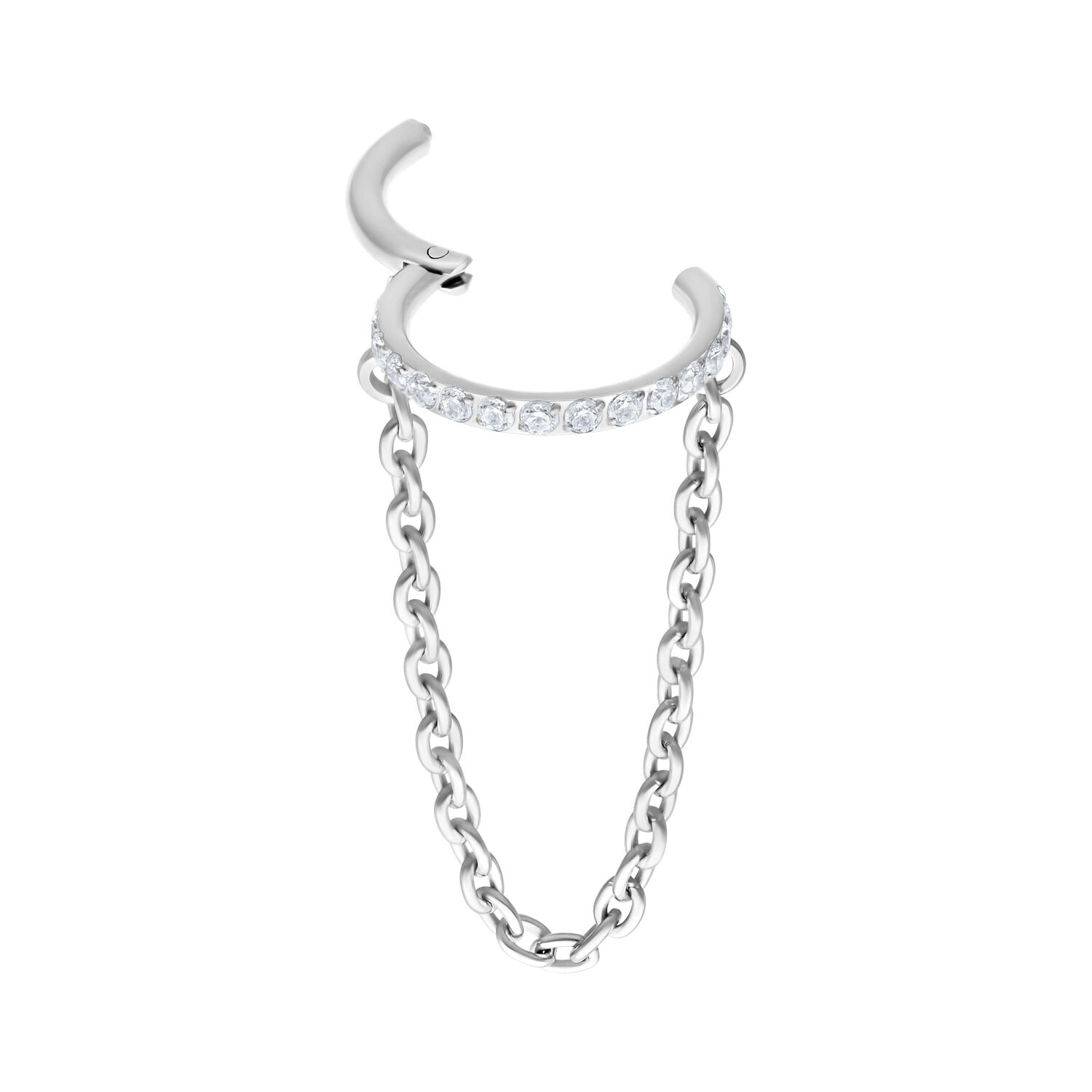 Clicker in titanio bianco oro con cristalli e catena su sfondo bianco