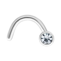 Piercing nasale in oro bianco con cristallo chiaro su sfondo bianco