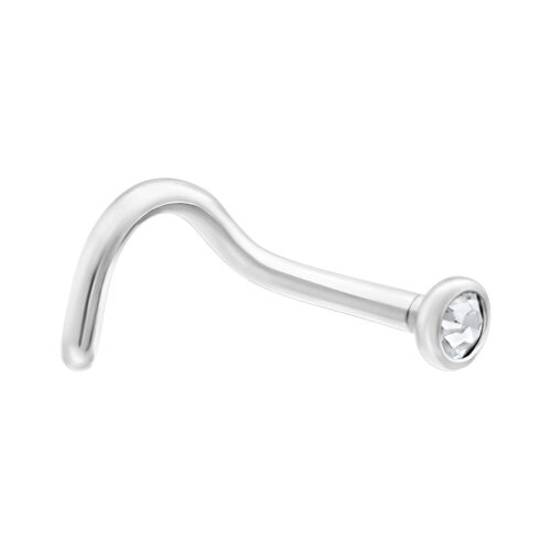 Piercing al naso in titanio bianco con cristallo chiaro su sfondo bianco