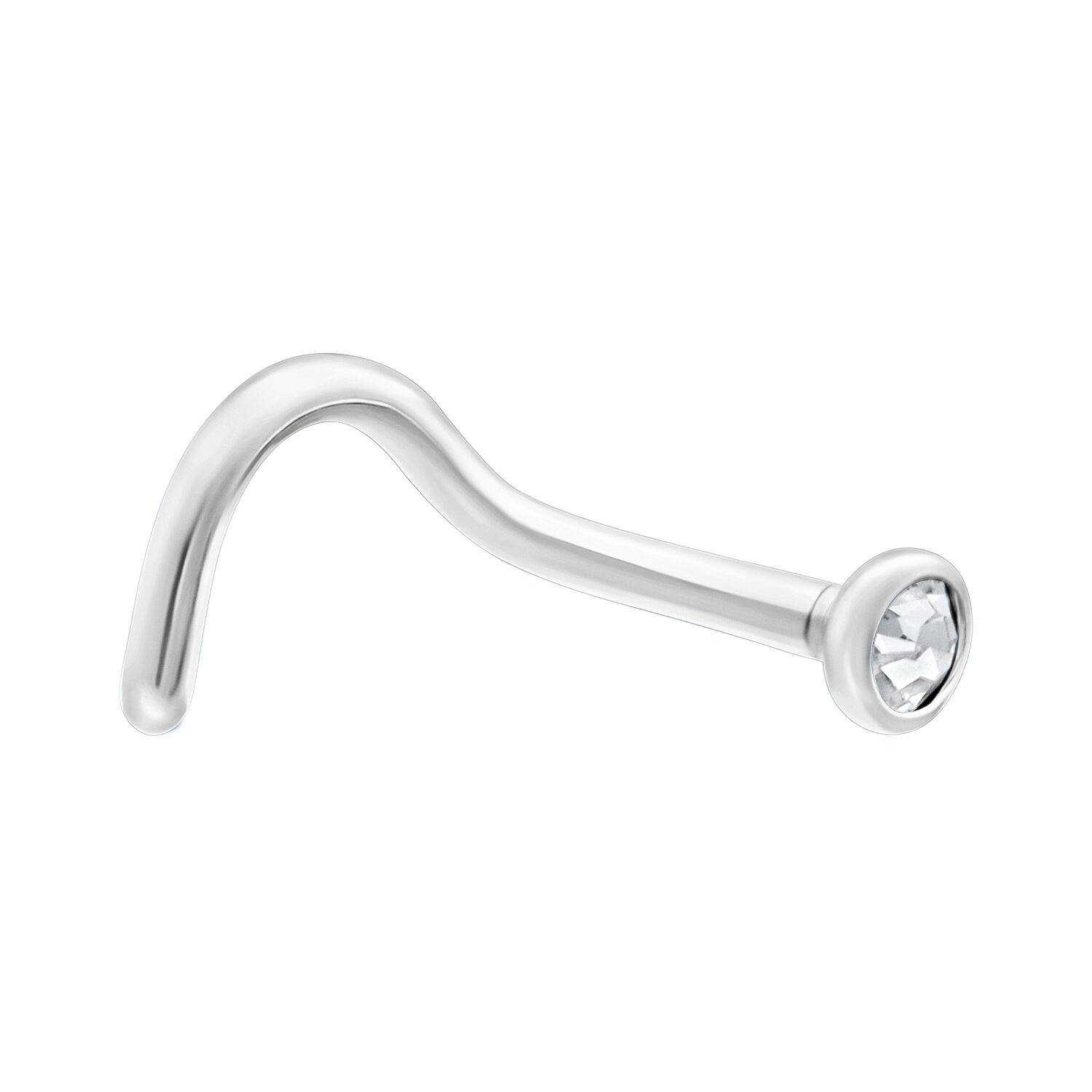 Piercing al naso in titanio bianco con cristallo chiaro su sfondo bianco