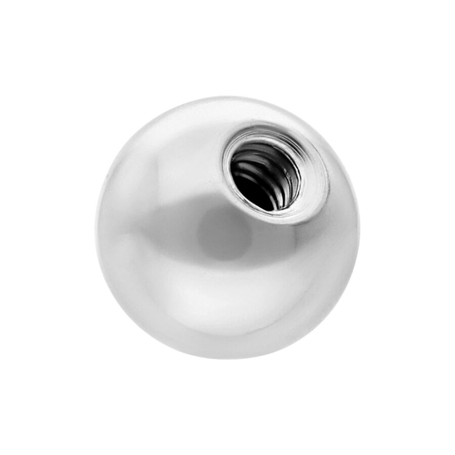 Sfera decorativa metallica in titanio color oro bianco, spessore 1,2 mm, diametro 3,0 mm, su sfondo bianco