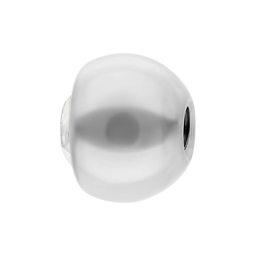 Sfera in titanio bianco con pietra cristallina, spessore 1,2 mm, dimensione 3,0 mm, su sfondo bianco