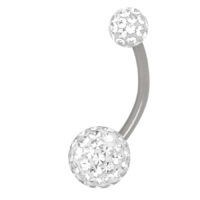 Piercing Bananabell in argento con pietre cristalline su sfondo bianco