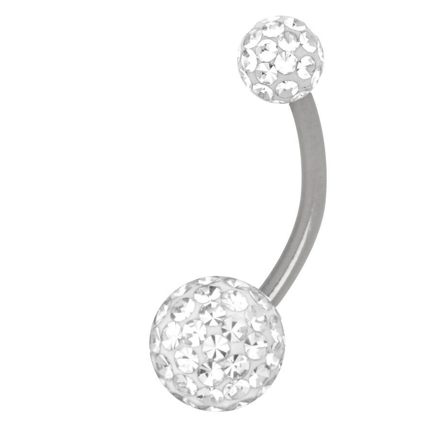 Piercing Bananabell in argento con pietre cristalline su sfondo bianco