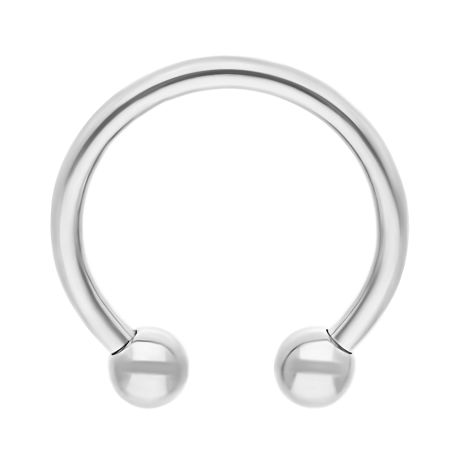 Barbell circolare in titanio argento con filettatura esterna su sfondo bianco