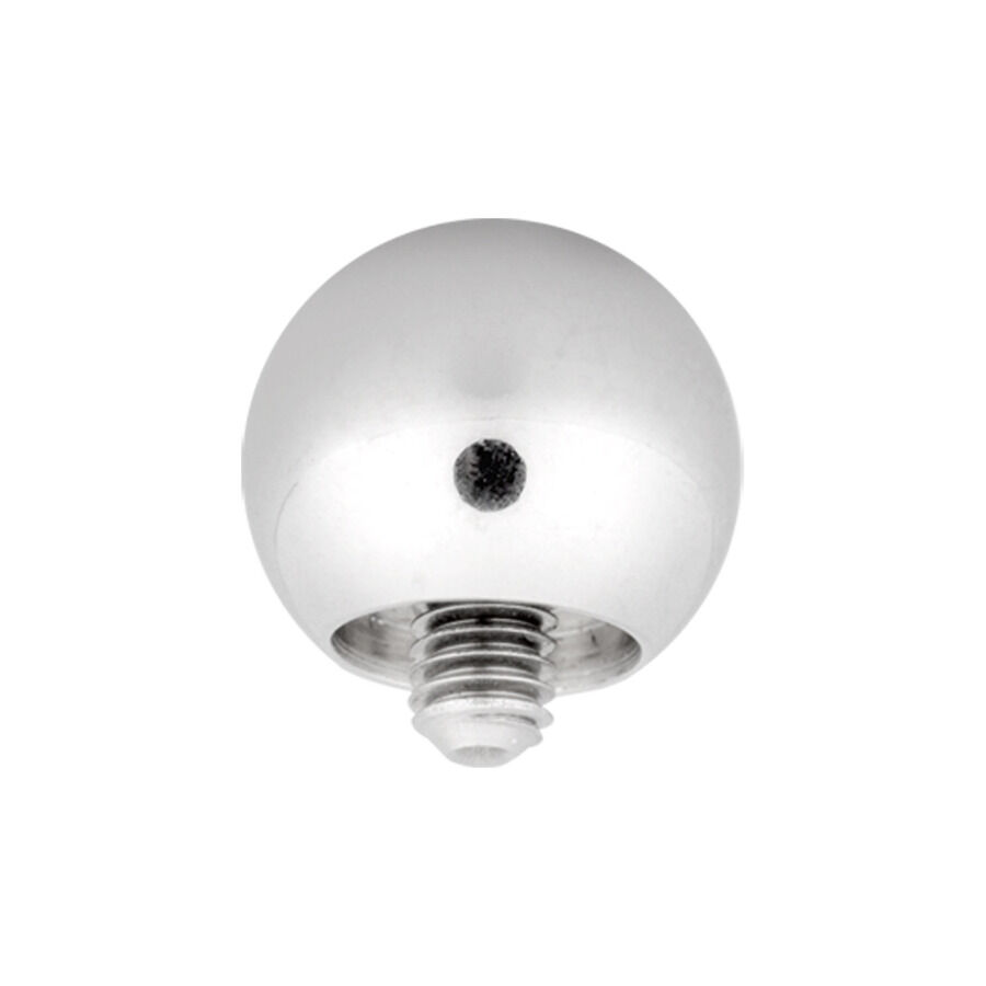 Sfera lucida in titanio argento con filettatura esterna, sfondo neutro