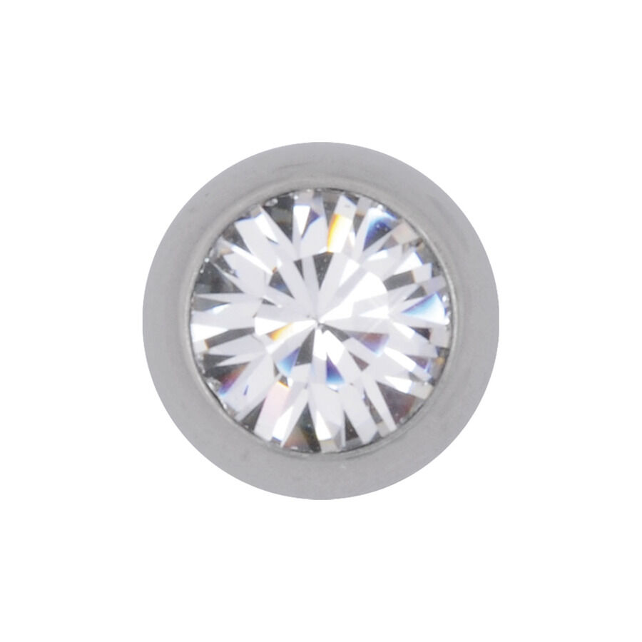 Attacco piercing in titanio argento con cristallo chiaro sfaccettato su sfondo bianco