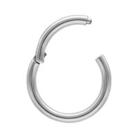 Anello hinged argento in titanio con spessore di 1,0 mm e diametro interno di 11,0 mm su sfondo bianco