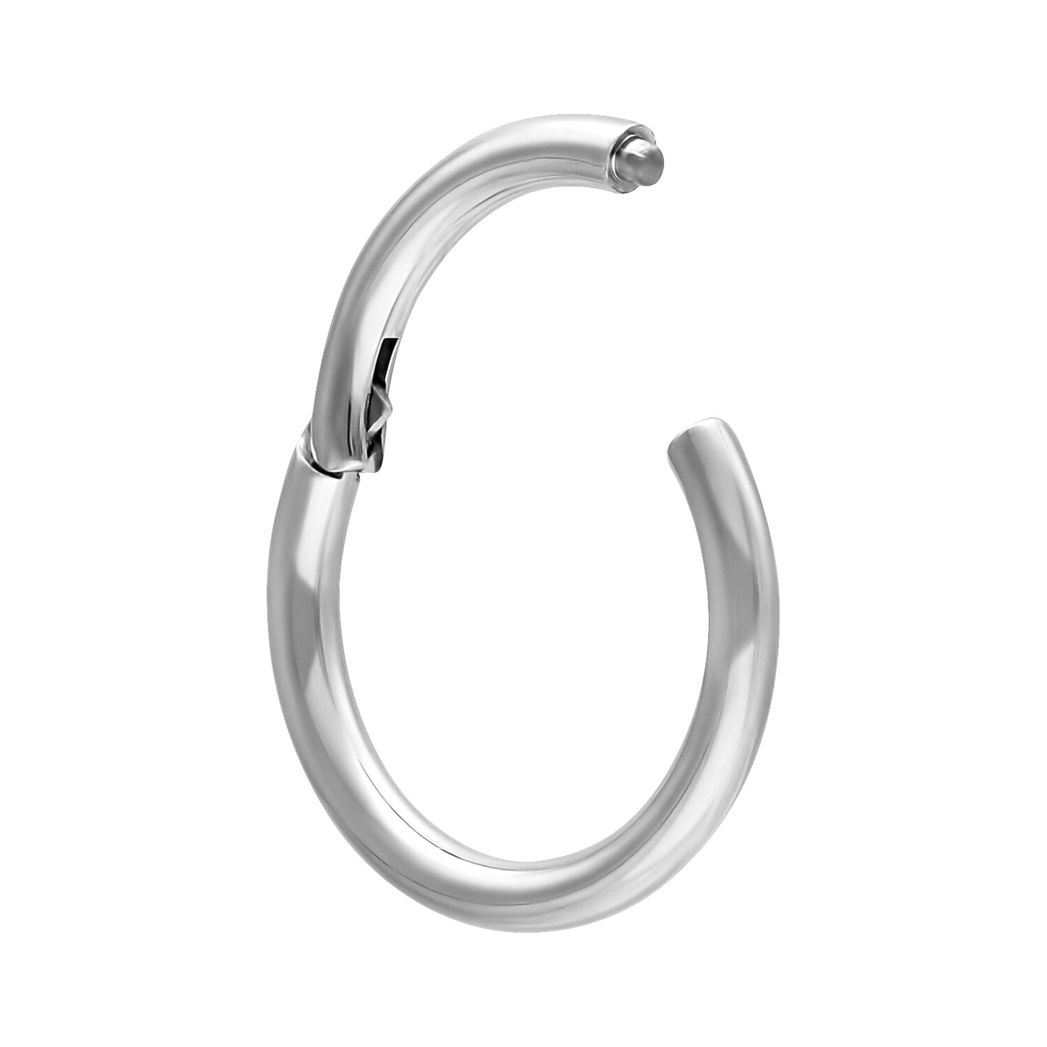 Anello Hinged color argento in titanio, spessore 0,8 mm, diametro 11 mm, su sfondo bianco
