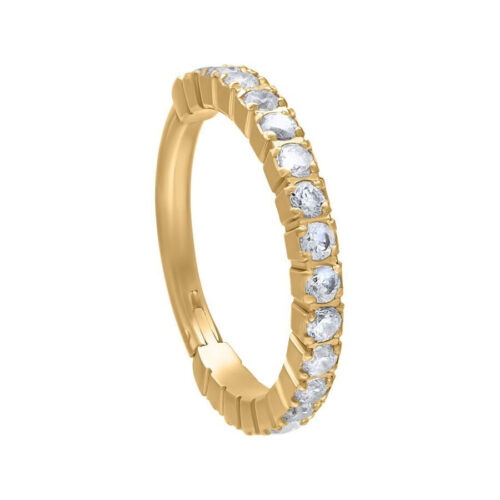 Anello piercing dorato con cristalli chiari, diametro 12 mm