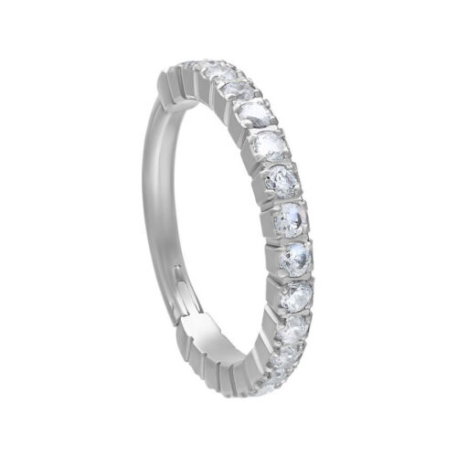 Clicker in argento con cristalli chiari su sfondo bianco