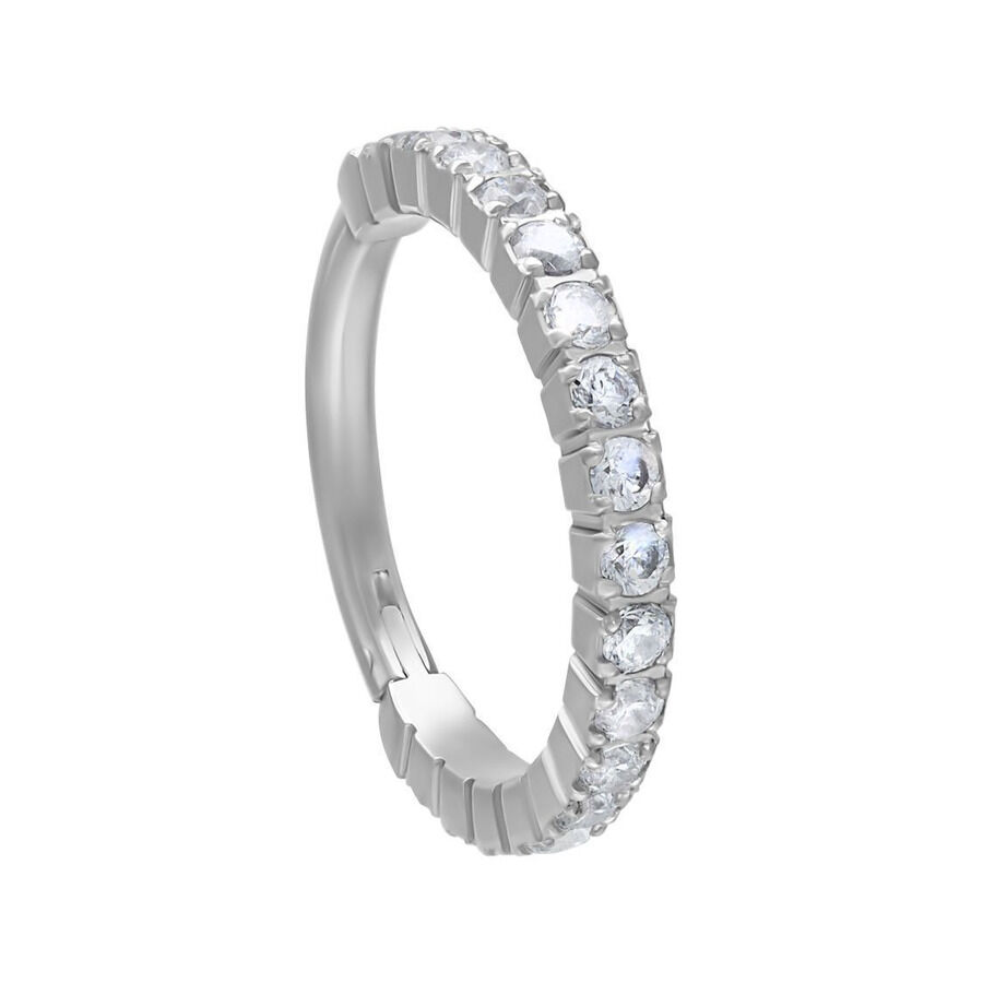 Clicker in argento con cristalli chiari su sfondo bianco