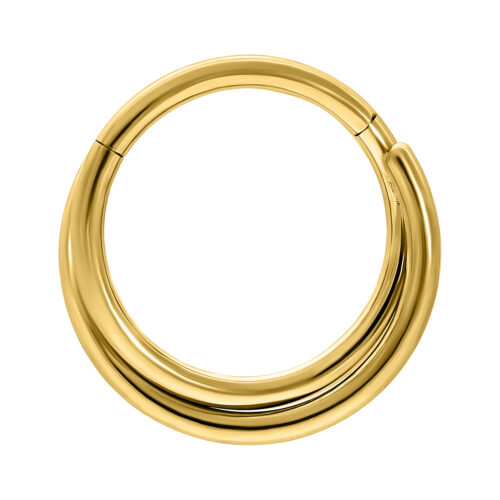 Anello Clicker dorato in titanio, spessore 1,2 mm, diametro interno 8,0 mm, su sfondo bianco