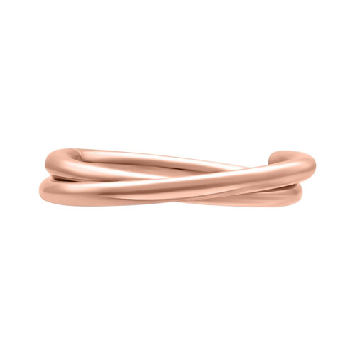 Clicker incrociato in oro rosa con spessore di 1,2 mm e diametro di 8,0 mm su sfondo bianco