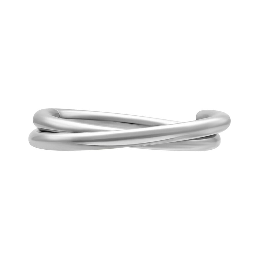 Anello Piercing Argento con design incrociato su sfondo bianco