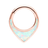 Clicker Setto Nasale in Oro Rosa con Opale sintetico su sfondo bianco