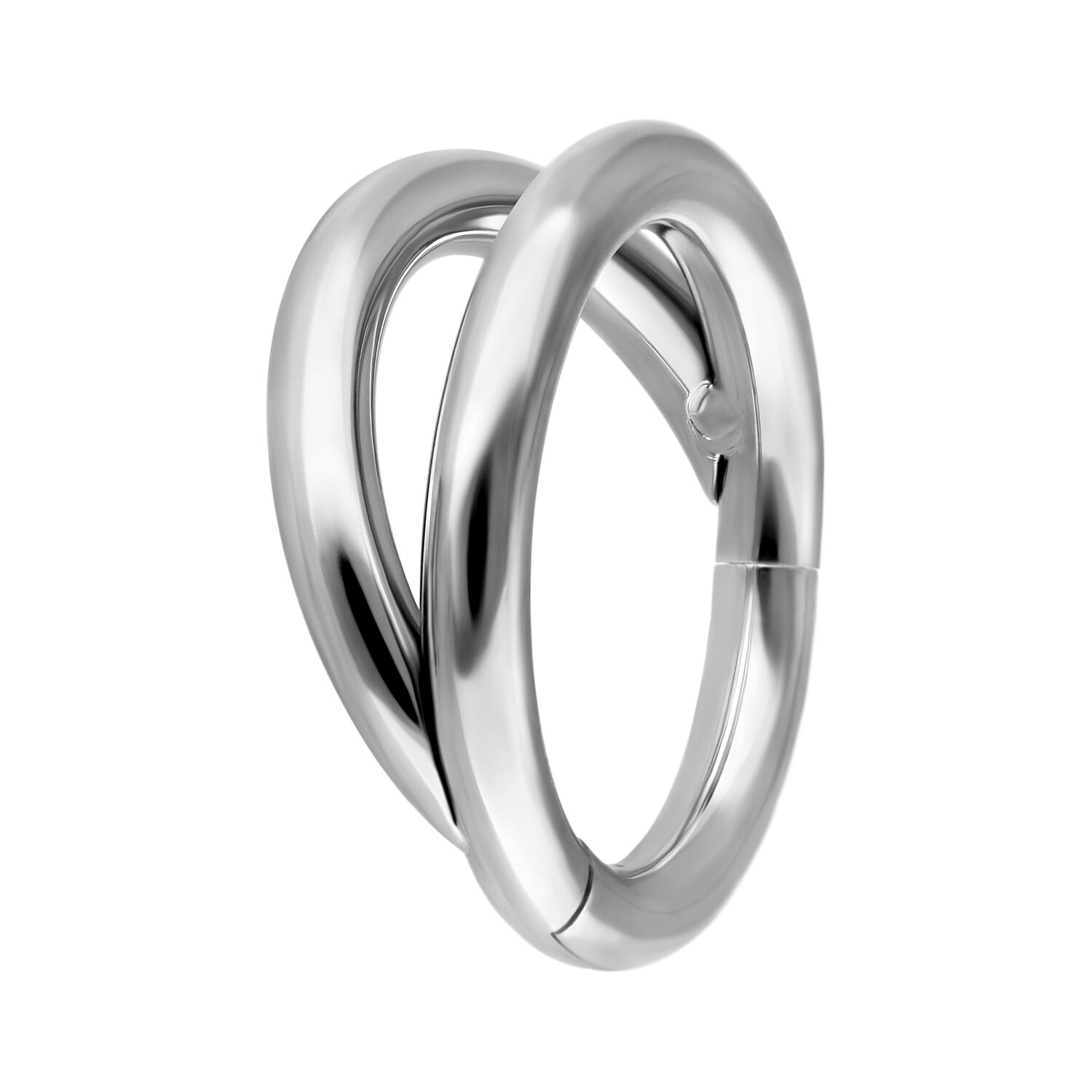 Anello clicker a doppia fila color argento, diametro interno 7mm, spessore 1mm, su sfondo bianco