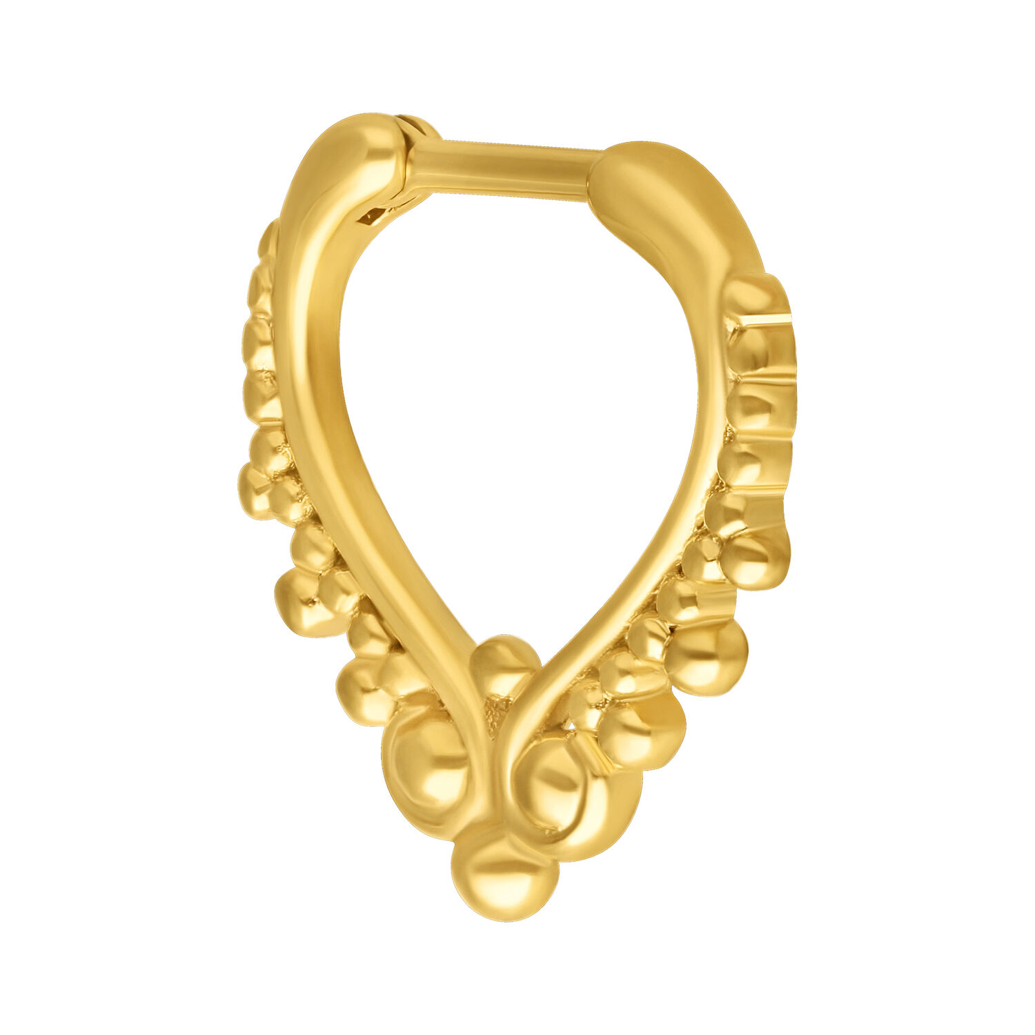 Clicker per setto nasale in oro acciaio chirurgico 316L su sfondo bianco