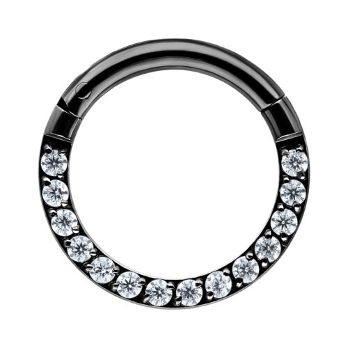 Clicker in titanio nero con cristalli chiari, diametro interno 6,0 mm