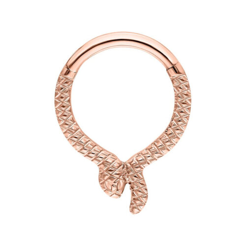 Rosé goldener Serpentes Clicker Piercing in Schlangenform auf weißem Hintergrund