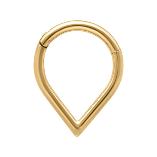 Anello Piercing Clicker a Goccia Dorato in titanio su sfondo bianco